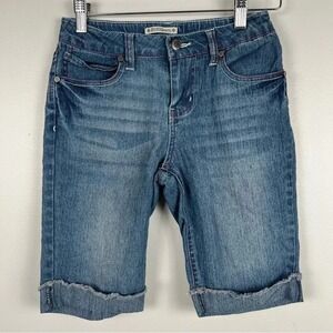 RuffHewn Girls Denim Bermuda Shorts Medium Wash Purple Contrast Stitch Size 12